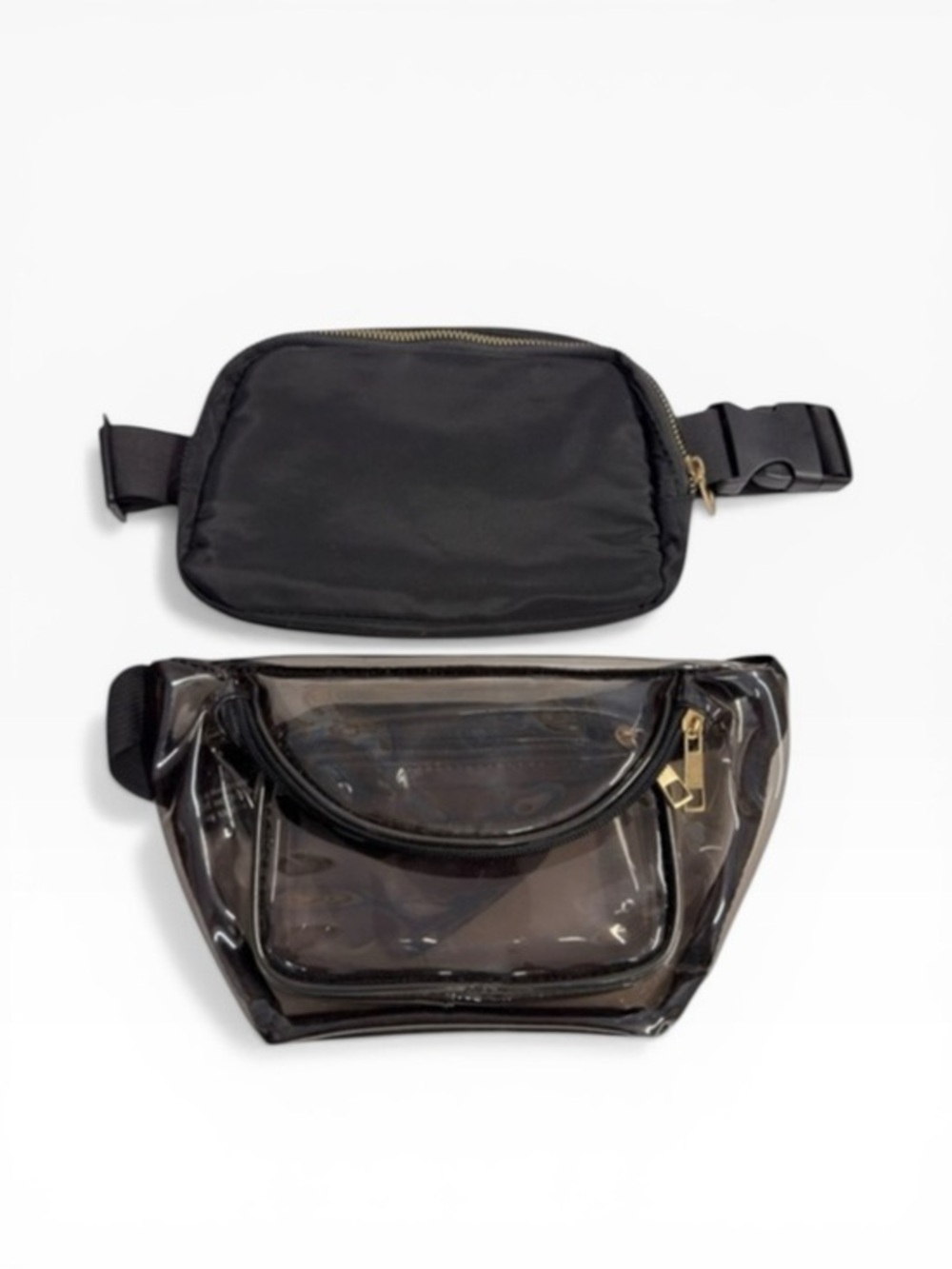 Two Fanny Pack Belt Bags Clear Stadium + Black Adjustable Travel Festival